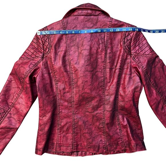 NEW Giolshon Retro Style Red Faux Leather Moto Jacket - Size Large - Picture 14 of 16
